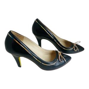 Paul Smith Black Leather Heels with Swirl Trim, Bow Detail, Size 8